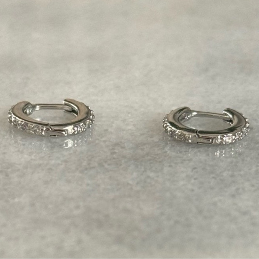 Sterling Silver Crystal Pave Small Mini Hoop Earrings 

Brand New - Picture 3 of 4